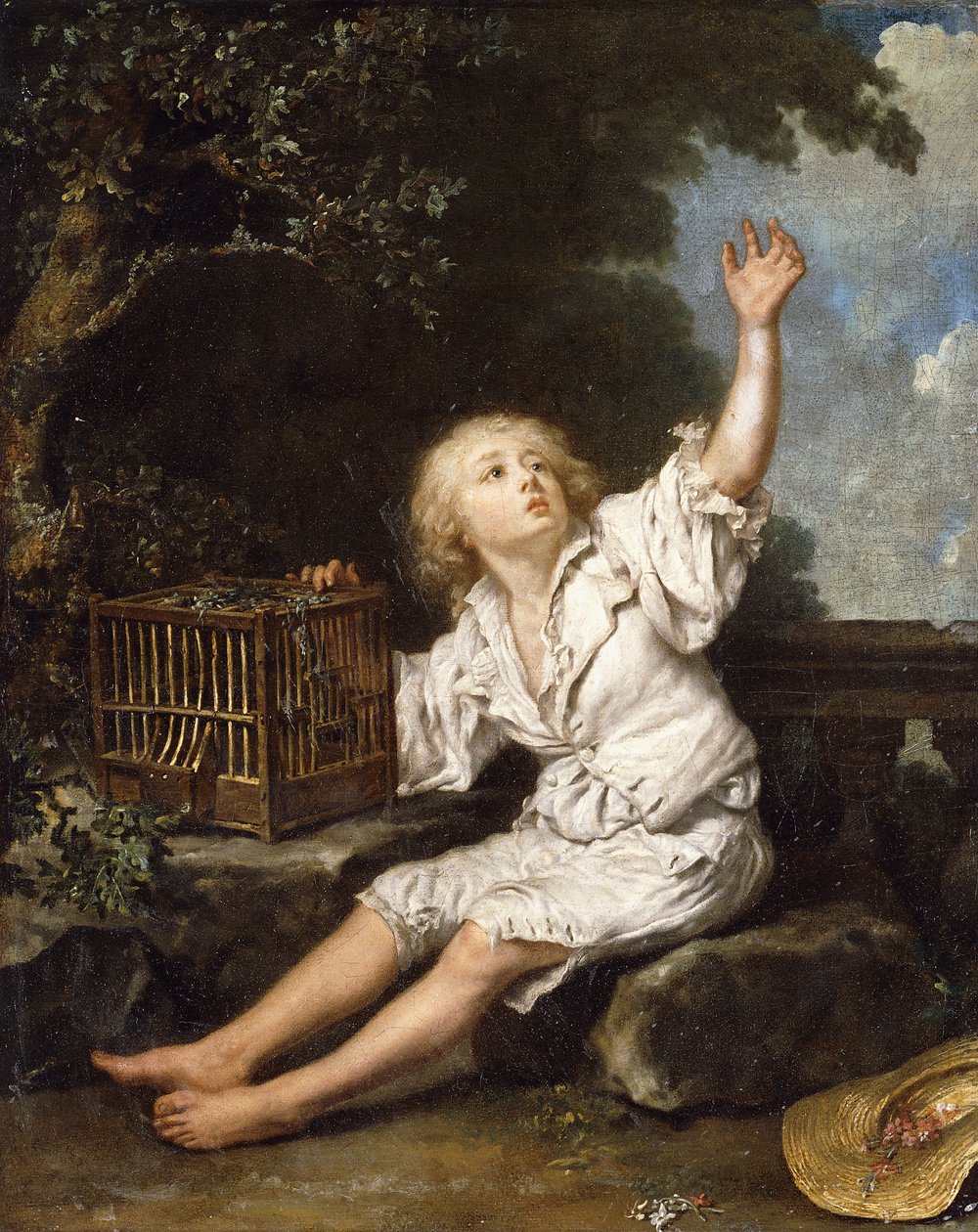 Chłopiec z pustą klatką dla ptaków, autorstwa Jean Baptiste Charpentier