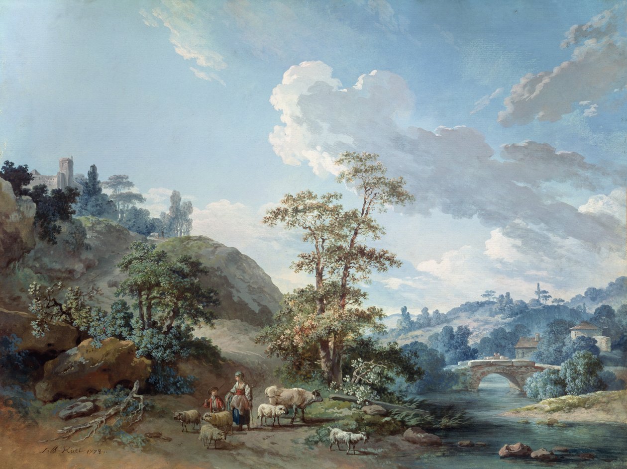Most w dolinie, 1778 (gwasz) autorstwa Jean Baptiste Huet