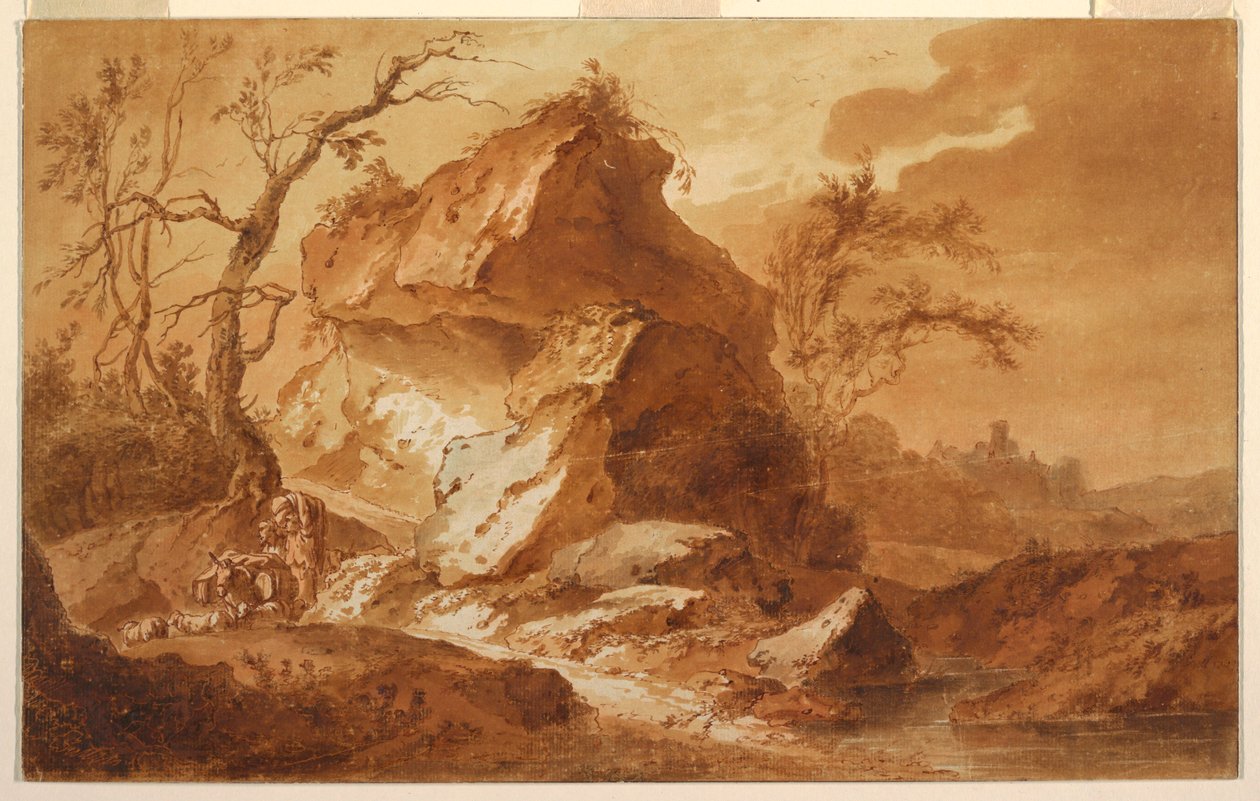 Rysunek, Pejzaż górski, 1763 r. autorstwa Jean Baptiste Huet