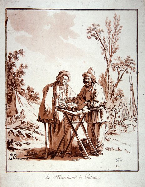 Le Marchand de Gateaux (akwatinta) autorstwa Jean Baptiste Le Prince