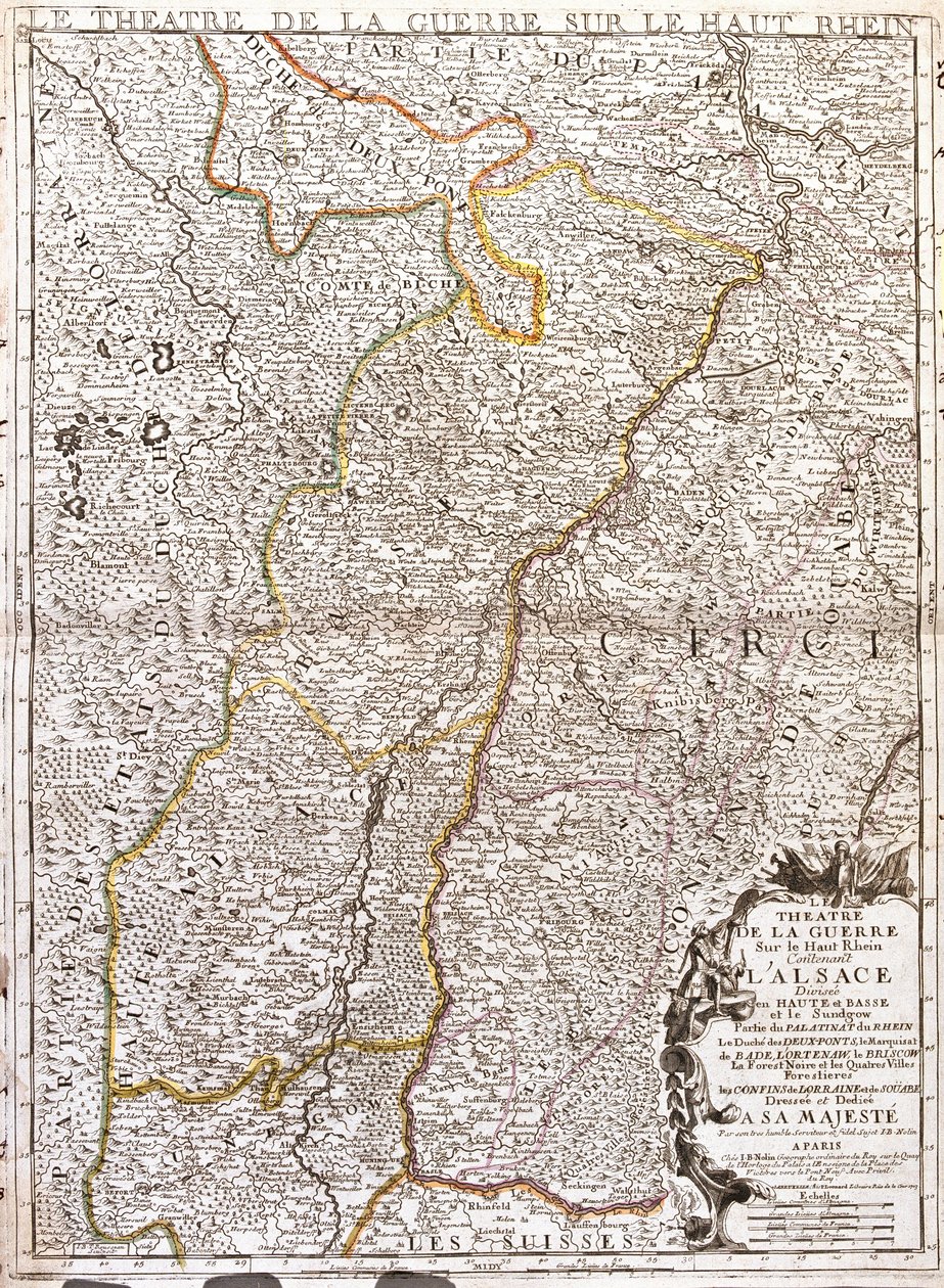 Mapa Alzacji (Francja) (Grawerowanie autorstwa Jean Baptiste Nolin