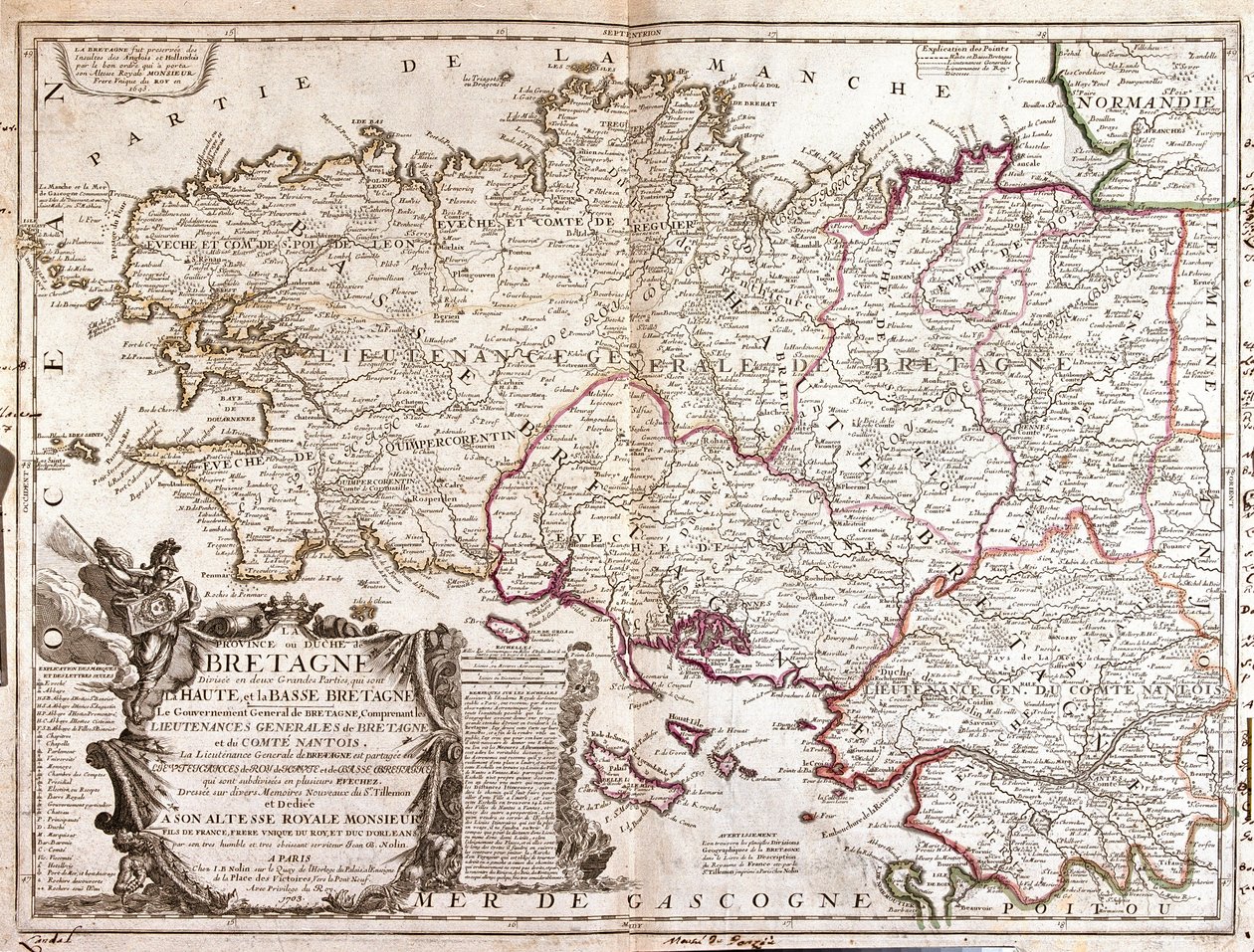 Mapa Bretanii (Francja) autorstwa Jean Baptiste Nolin