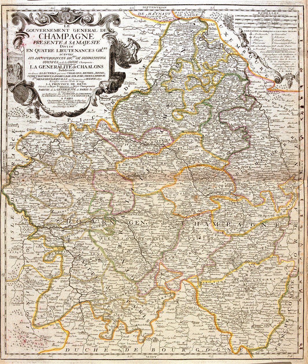 Mapa Szampanii (Francja) (Grawerowanie autorstwa Jean Baptiste Nolin