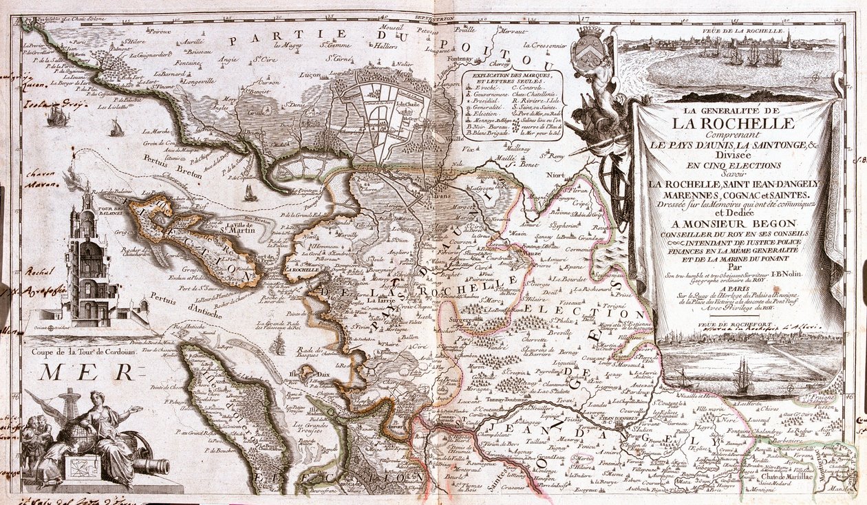Mapa Poitou Charentes (Francja) (Grawerowanie autorstwa Jean Baptiste Nolin