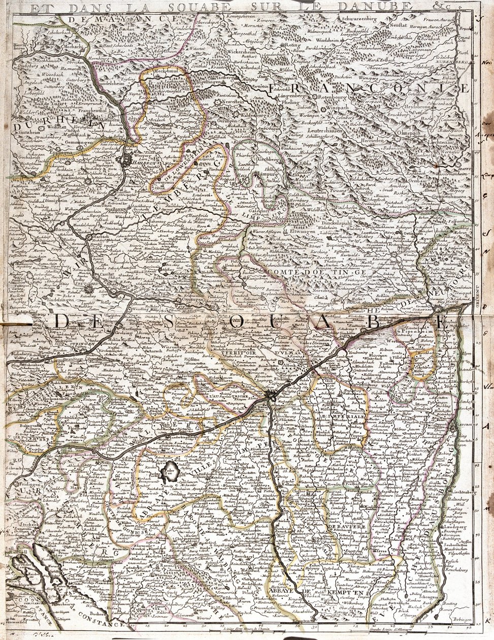 Mapa Szwabii (Niemcy) (Grawerowanie autorstwa Jean Baptiste Nolin