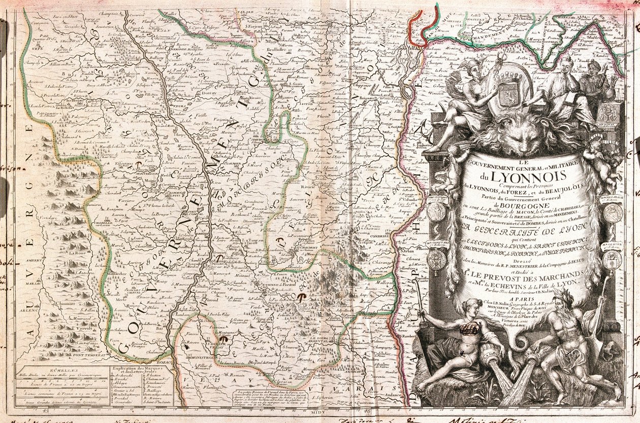 Mapa Lyonnais (Francja) (Grawerowanie autorstwa Jean Baptiste Nolin