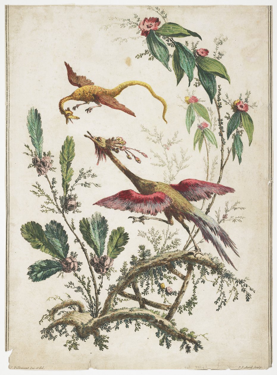Ornament. Chinoiserie. Kwiaty i ptaki., 1770 autorstwa Jean Baptiste Pillement