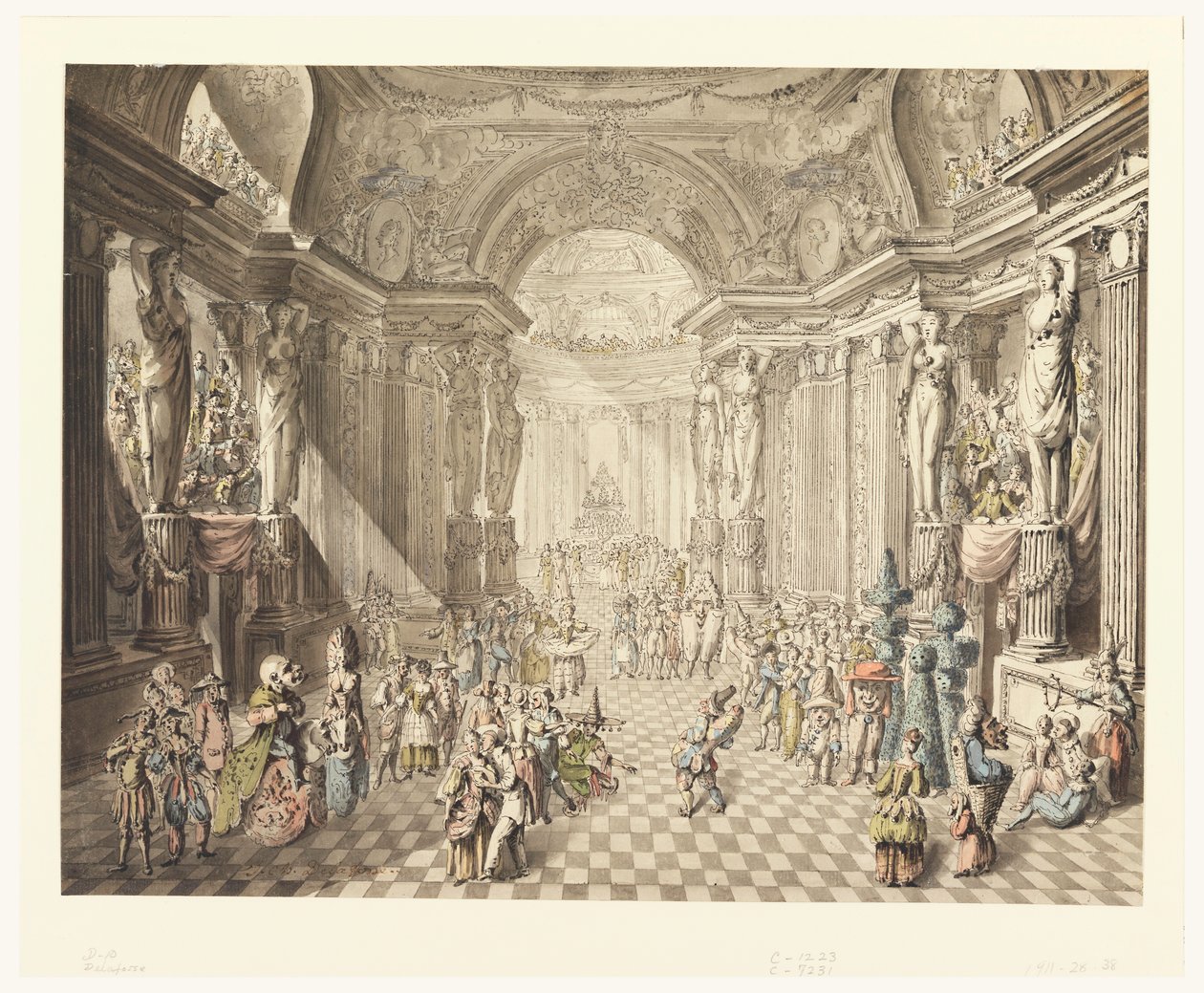 Rysunek, widok balu maskowego, 1770-80 autorstwa Jean Charles Delafosse