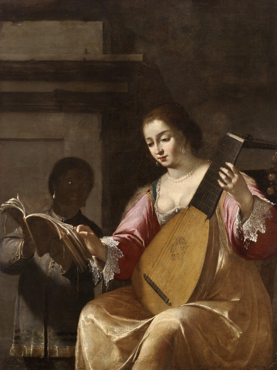 Kobieta grająca na lutni, 1638 autorstwa Jean Daret