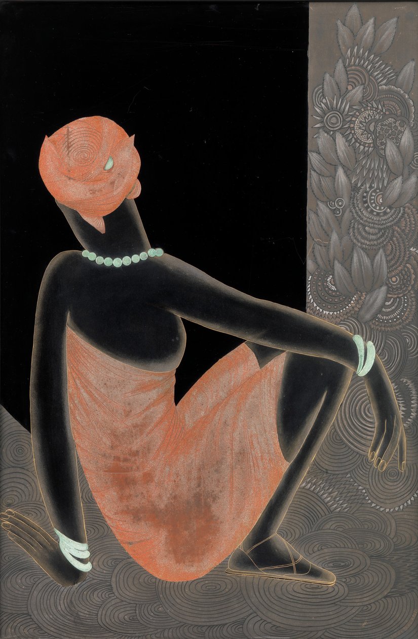 Afrykanka, 1928-30 (lakierowane drewno, oksydowana miedź) autorstwa Jean Dunand
