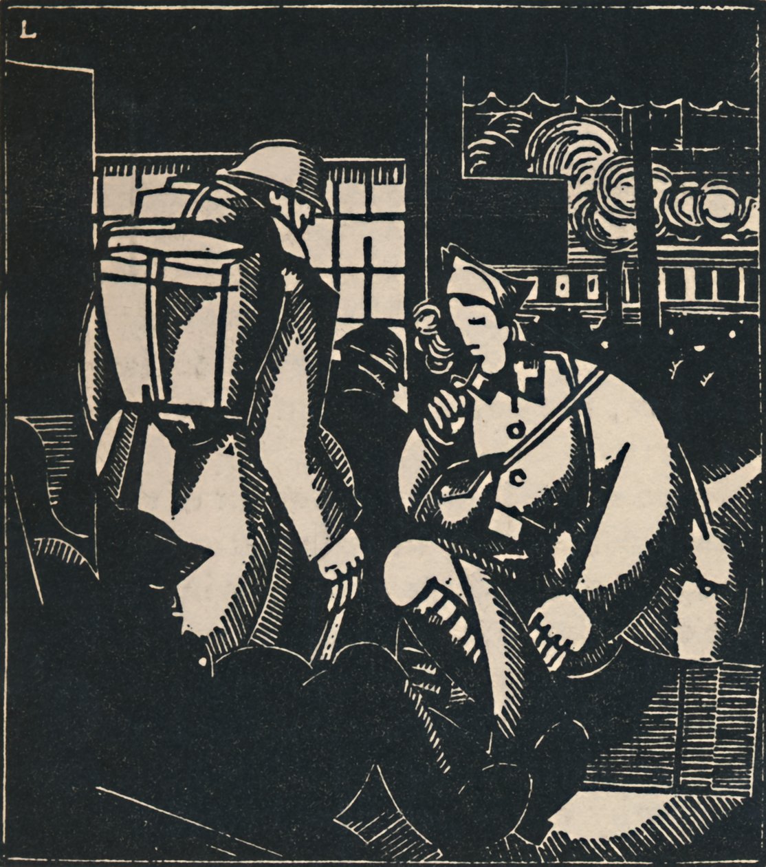 Żołnierze na stacji, 1919 autorstwa Jean Emile Laboureur