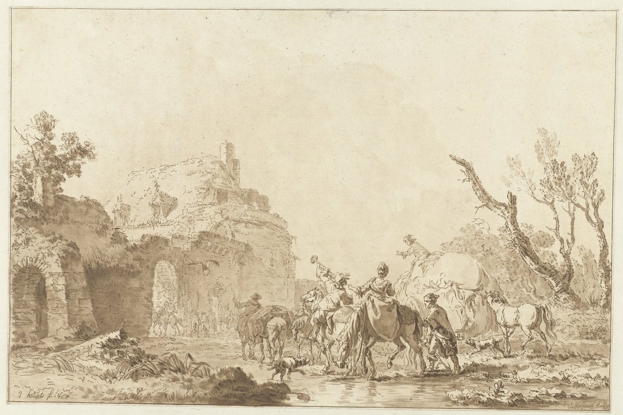 Podróżni przy bramie wypłata autorstwa Jean Francois Janinet