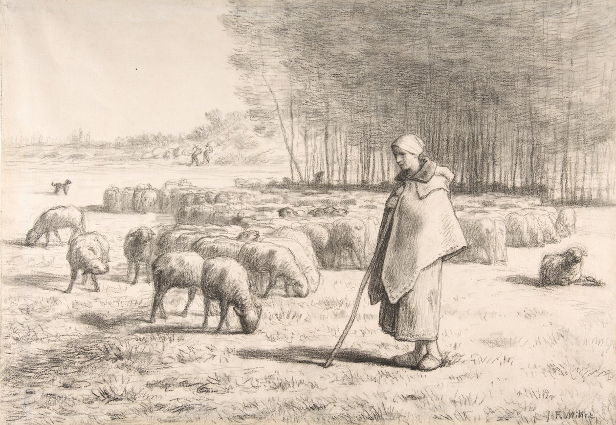Pasterka ze swoją trzodą autorstwa Jean Francois Millet
