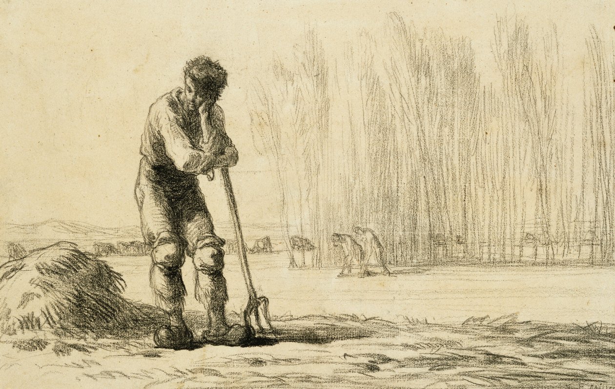 Chłop oparty o widły, autorstwa Jean Francois Millet