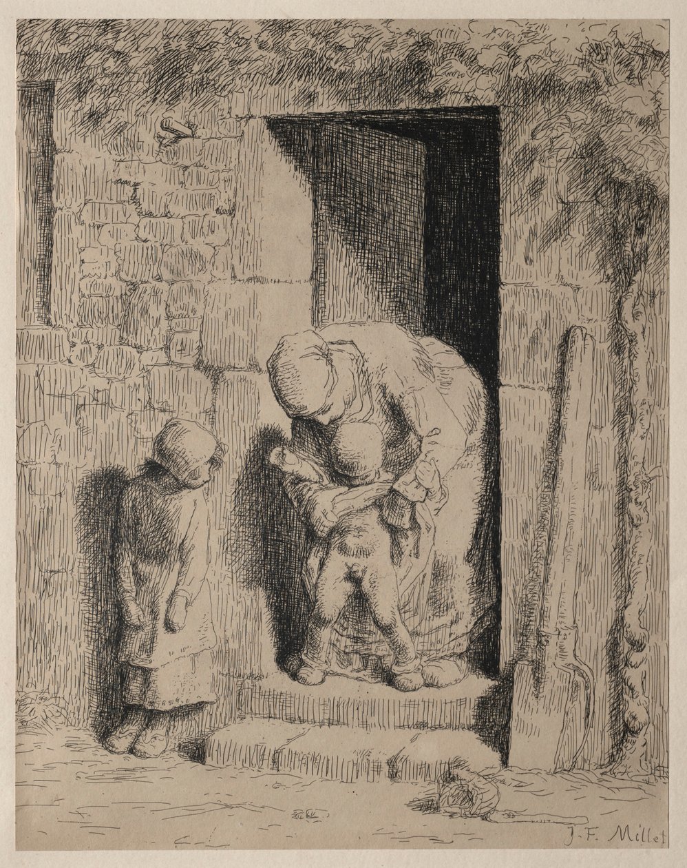 Ostrożność matczyna. autorstwa Jean Francois Millet