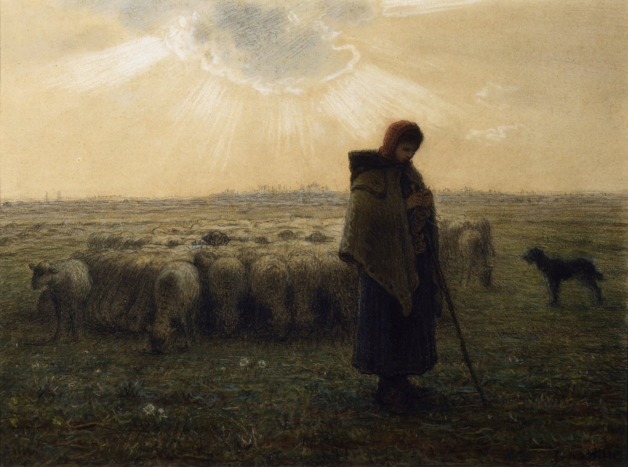 Pasterka i jej trzoda, 1862-67 autorstwa Jean Francois Millet