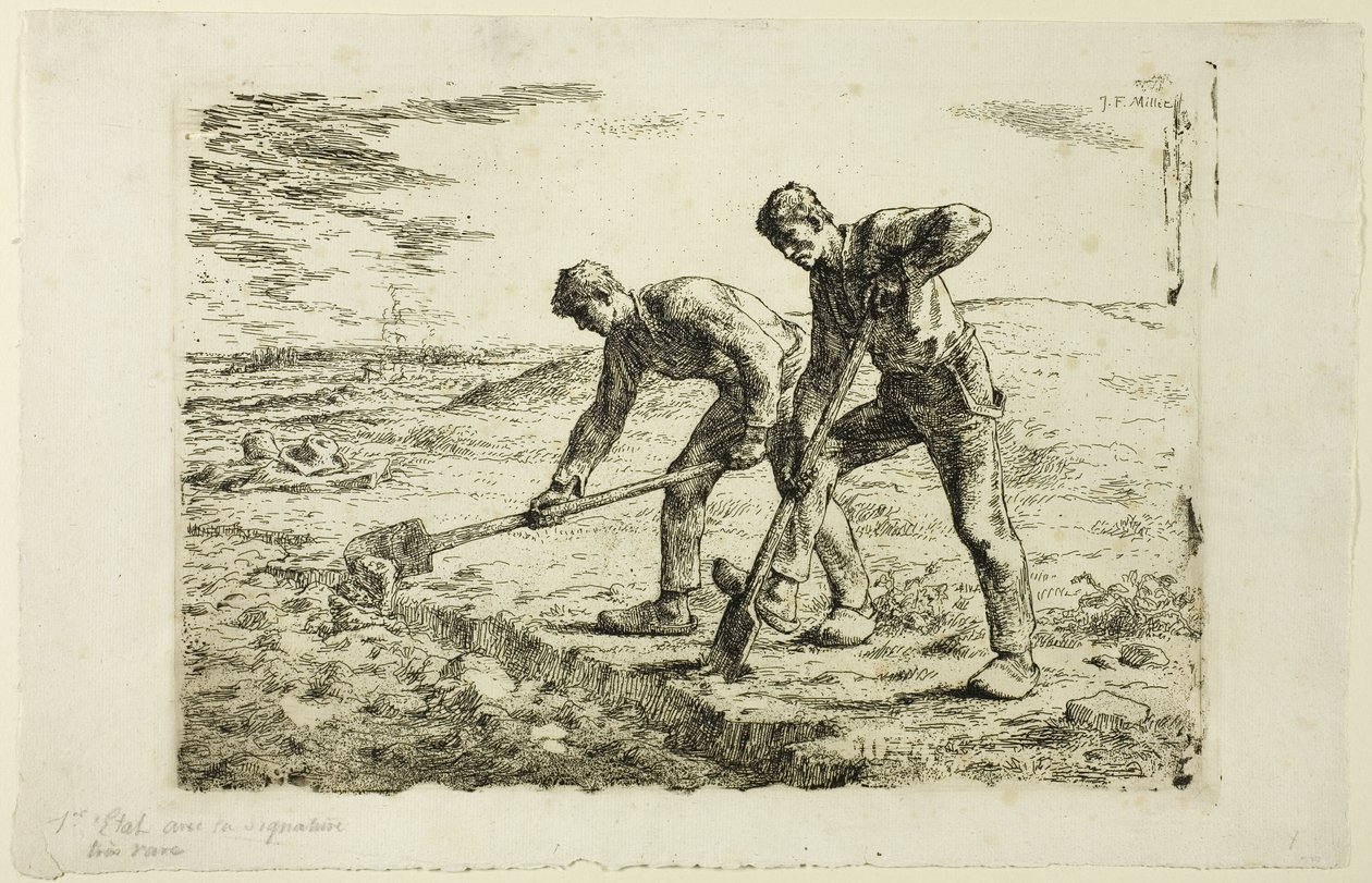 Dwóch mężczyzn kopiących autorstwa Jean Francois Millet