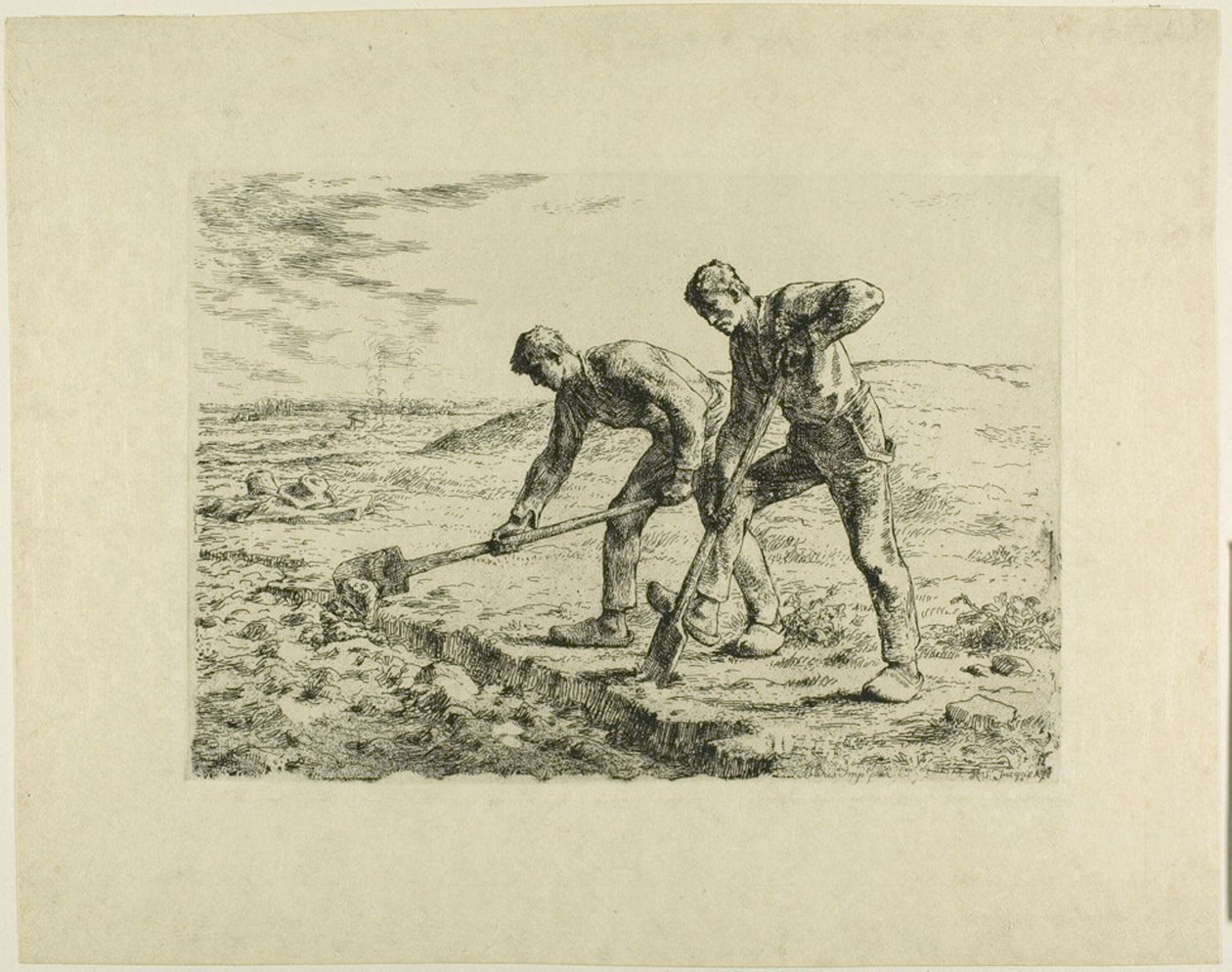 Dwóch mężczyzn kopiących autorstwa Jean Francois Millet