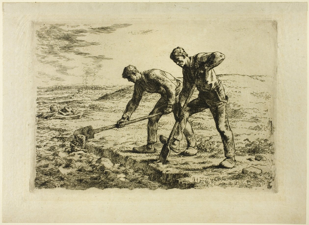 Dwóch mężczyzn kopiących autorstwa Jean Francois Millet