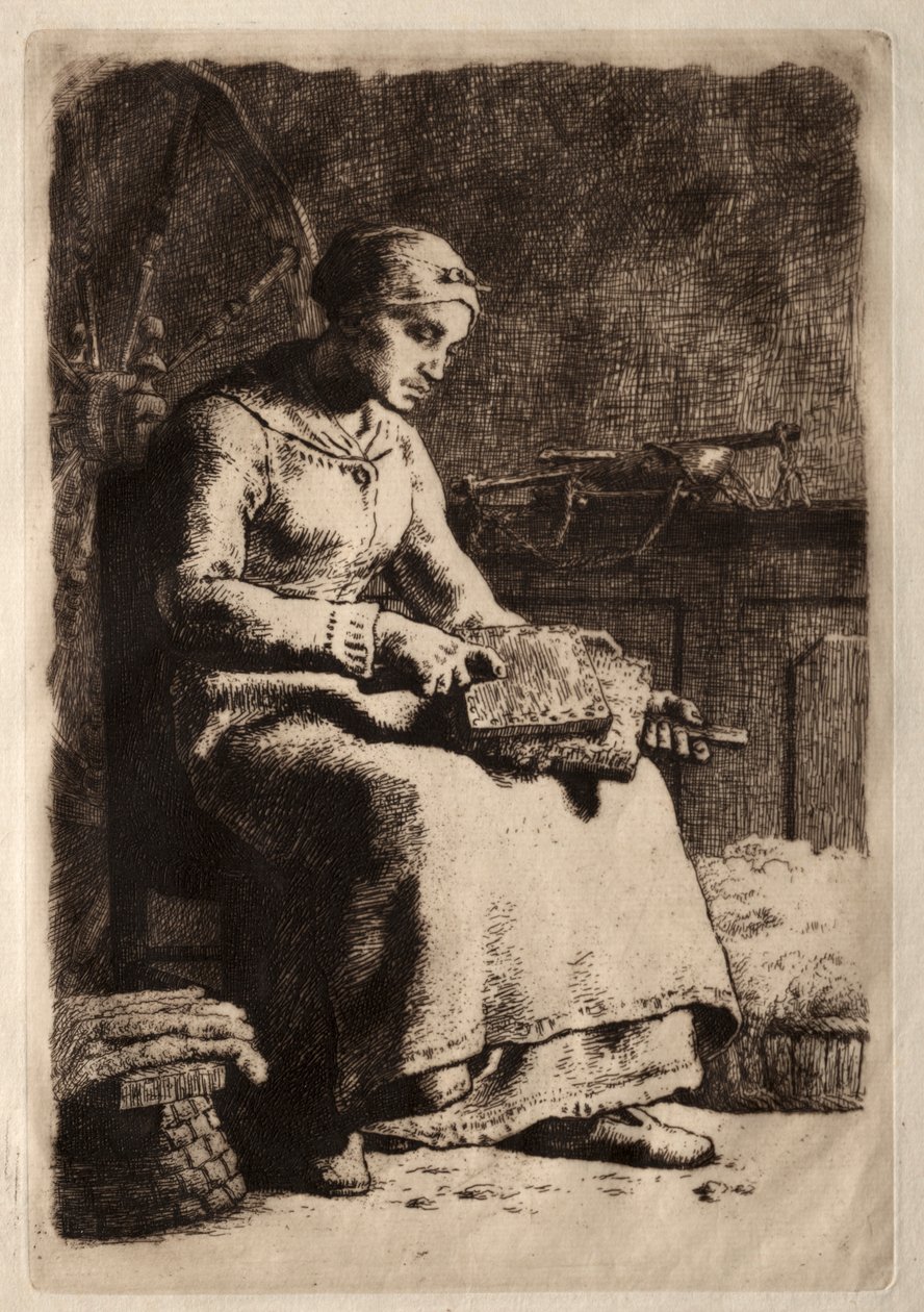 Kobieta Carding. autorstwa Jean Francois Millet