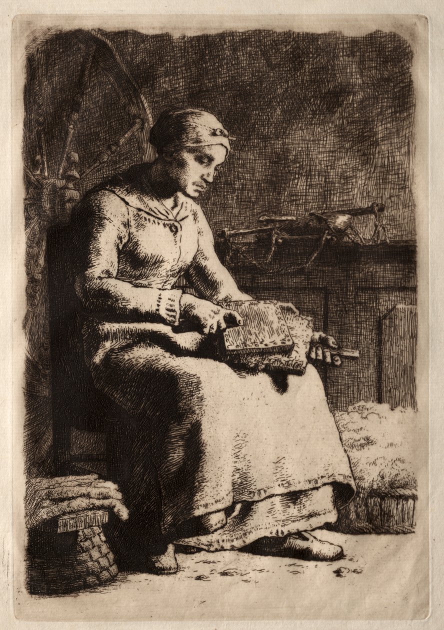 Kobieta gręplująca wełna autorstwa Jean Francois Millet