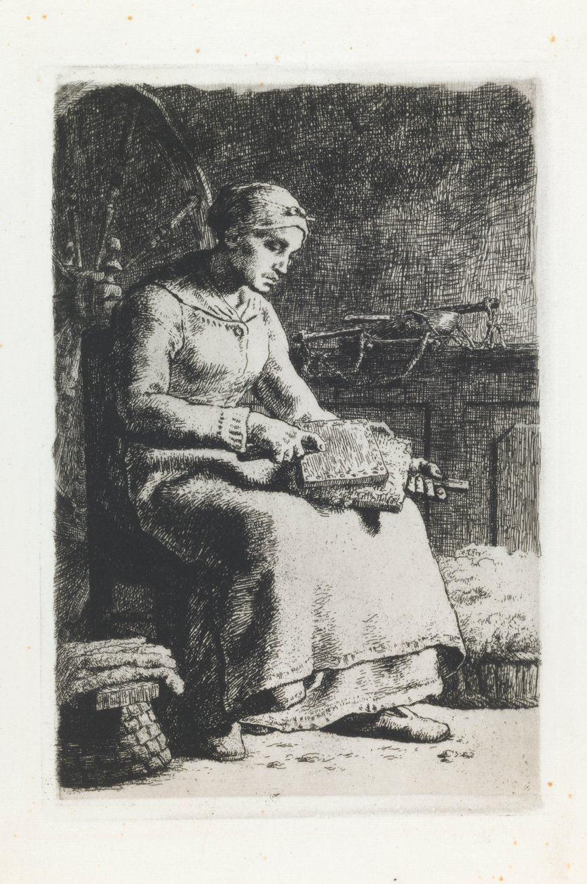 Kobieta gręplująca wełna autorstwa Jean Francois Millet