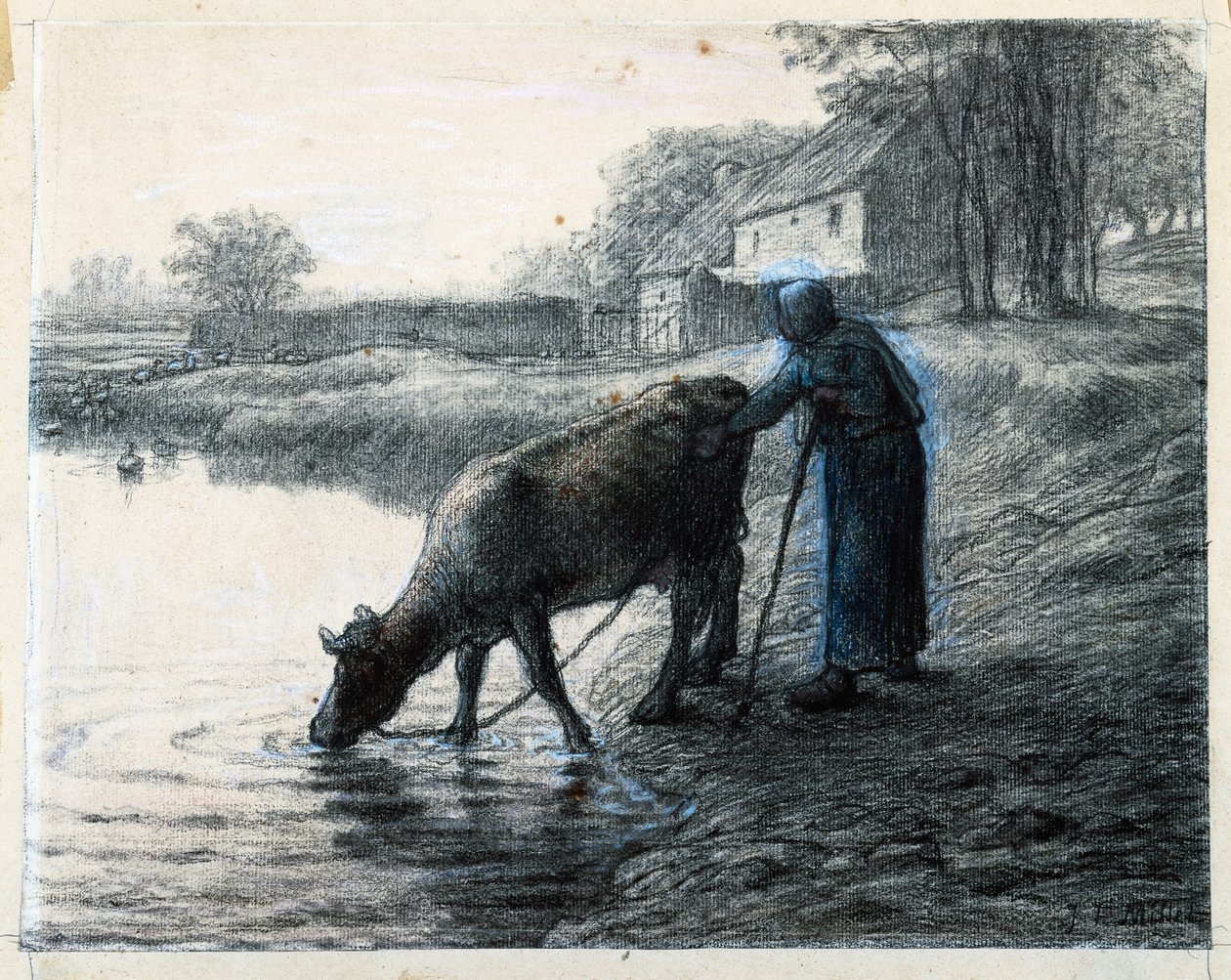 Kobieta prowadząca krowę do wody autorstwa Jean Francois Millet