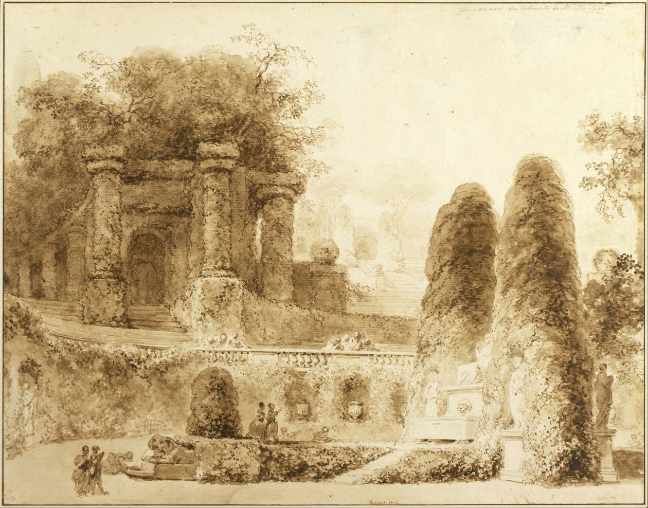 Park Rzymski z Fontanną, 1774 autorstwa Jean Honore Fragonard