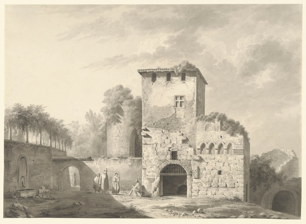 Krajobraz z ludźmi pośród ruin autorstwa Jean Jacques de Boissieu