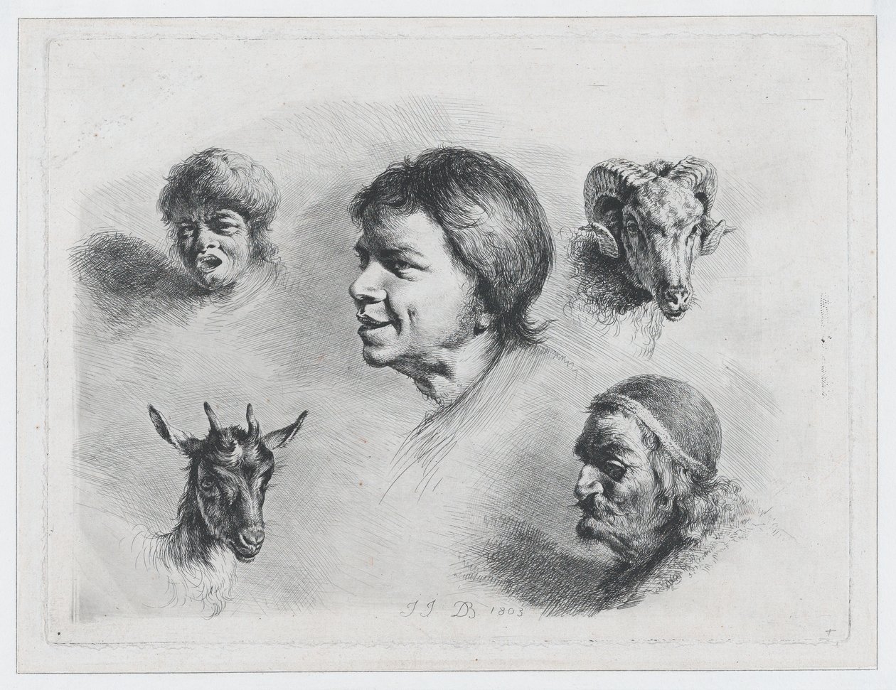 Studium pięciu głów, 1803. autorstwa Jean Jacques de Boissieu