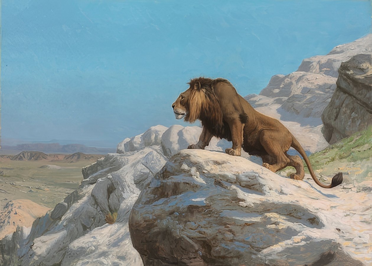 Przyczajony lew. Około 1885 autorstwa Jean Leon Gerome