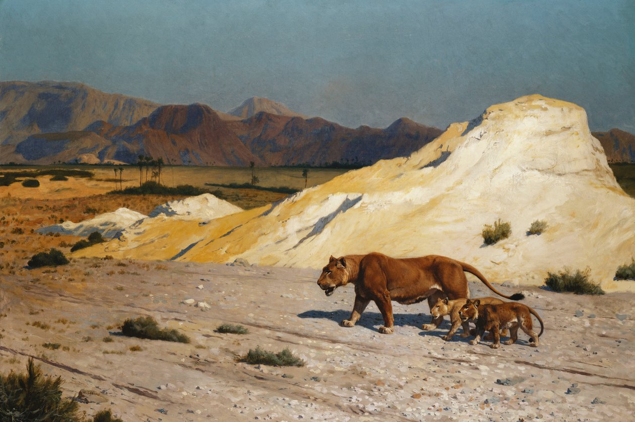 lwica i młode; Lwica i Lwica, autorstwa Jean Leon Gerome