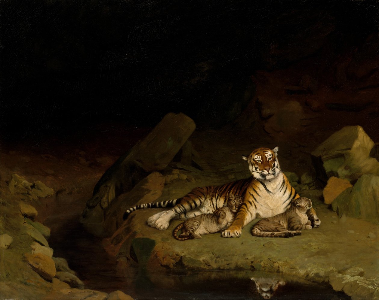 Tygrys i młode, ca. 1884. autorstwa Jean Leon Gerome