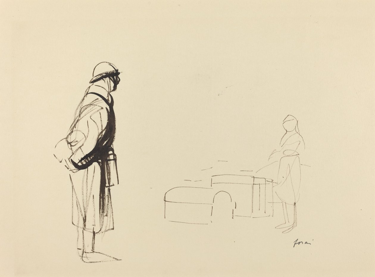 Poilu i pielęgniarka, ok. 1930 r. 19141919. autorstwa Jean Louis Forain