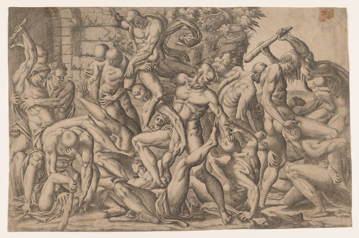 Walka nagich mężczyzn, 1535-55. autorstwa Jean Mignon