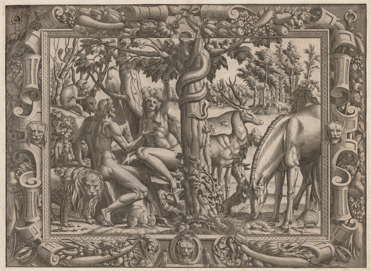 Kuszenie Ewy, c. 15451547. autorstwa Jean Mignon