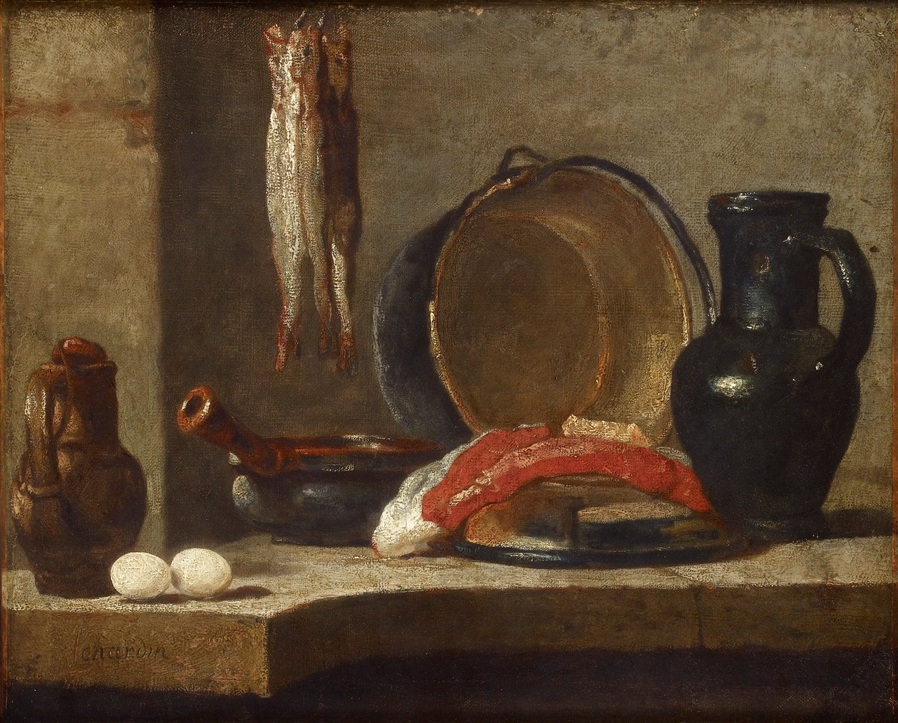 Martwa natura z przyborów kuchennych, c1733-1734 autorstwa Jean Baptiste Simeon Chardin