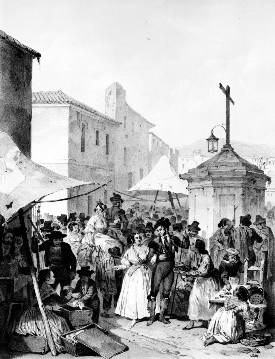 Targi Mayrena, grawerowane przez Bayota, 1842 autorstwa Jenaro Pérez Villaamil