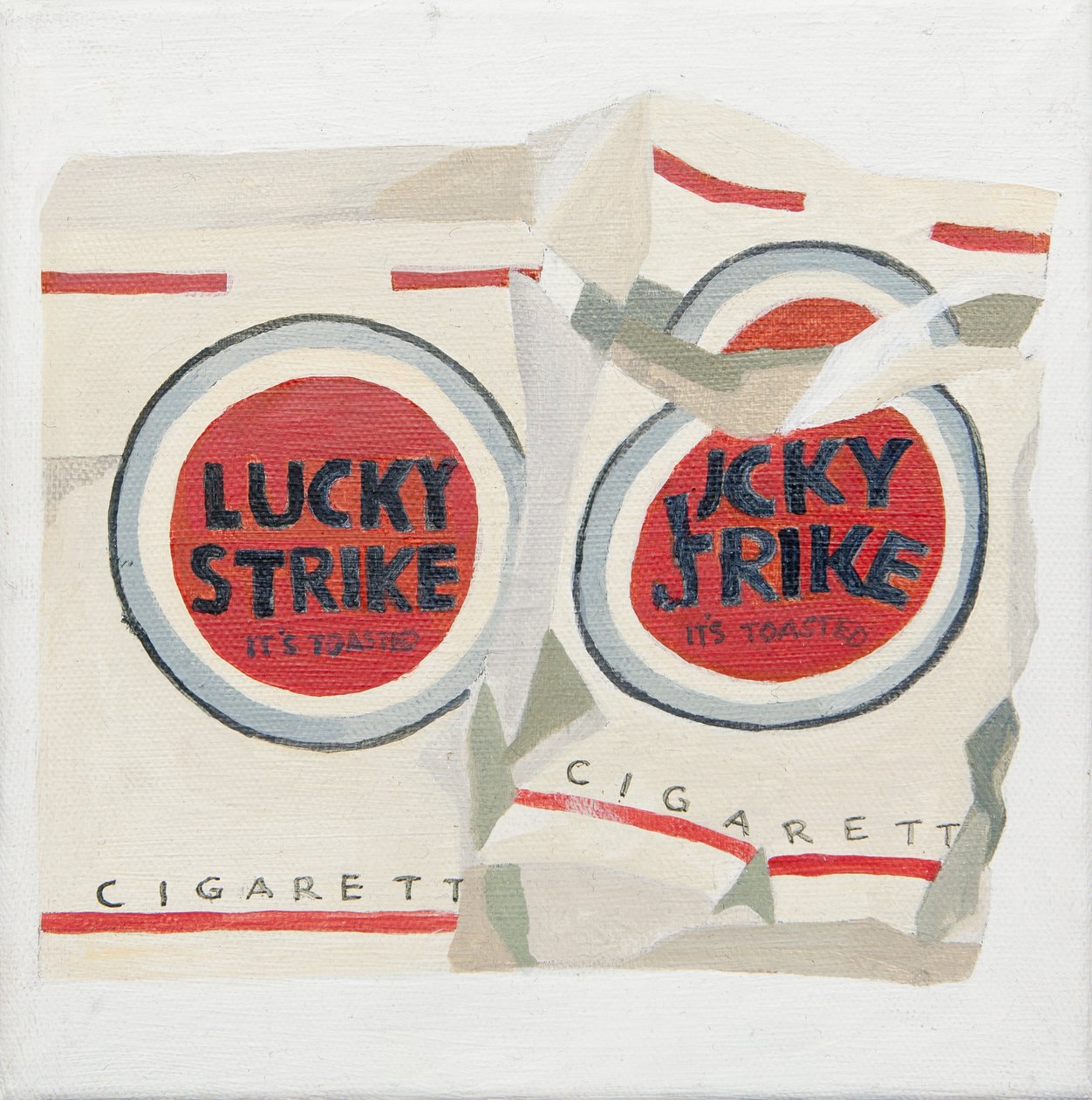 Białe opakowania papierosów Lucky Strike (akrylowe) autorstwa Jennifer Abbott