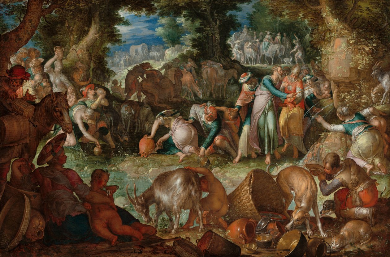 Mojżesz uderzający w skałę, 1624. autorstwa Joachim Anthonisz Wtewael