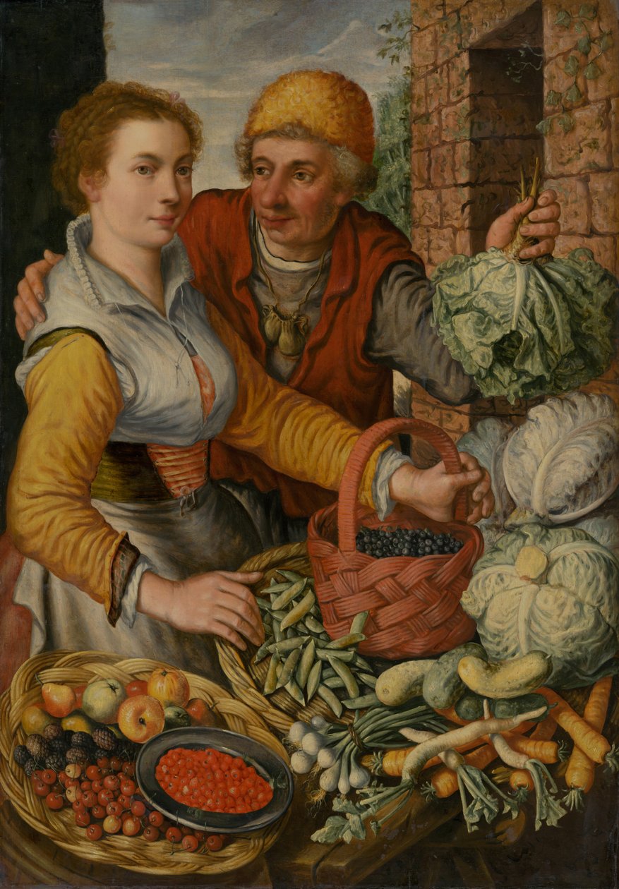 Sprzedawcy owoców i warzyw, ok. godz. 1570. autorstwa Joachim Beuckelaer