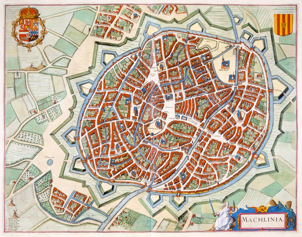 Mechelen, 1649 (ręcznie barwiony grawerunek) autorstwa Joan Blaeu