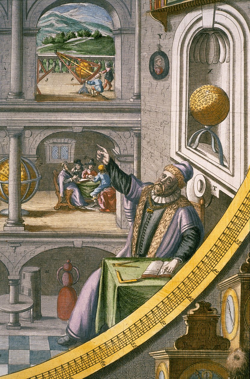 Tycho Brahe (1546-1601) lat 40, wśród swoich instrumentów astronomicznych, z „Atlas Major” ok. 1630 (patrz także 762147) autorstwa Joan Blaeu