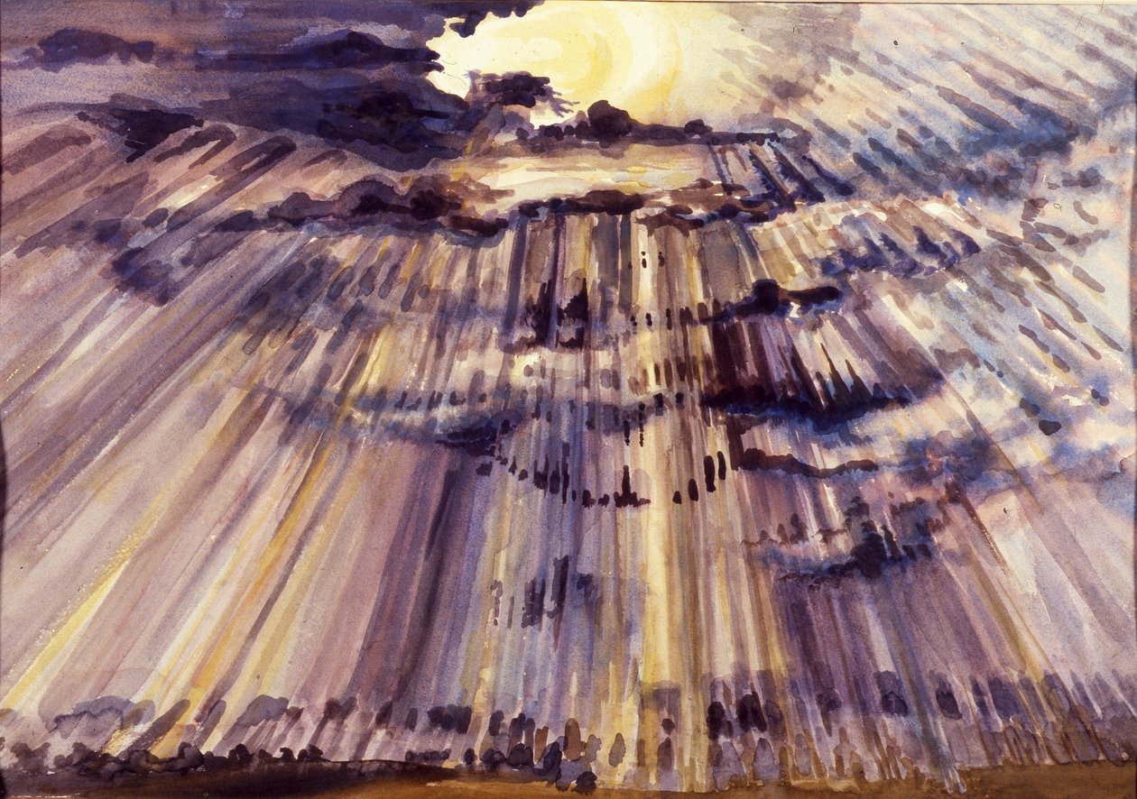 Duże niebo, słońce przez krople deszczu, 2012 autorstwa Joan Thewsey