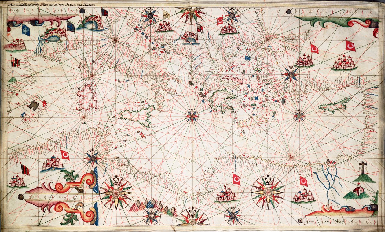 Mapa Morza Śródziemnego, ok. 1640 r. (pergamin) autorstwa Joan Oliva