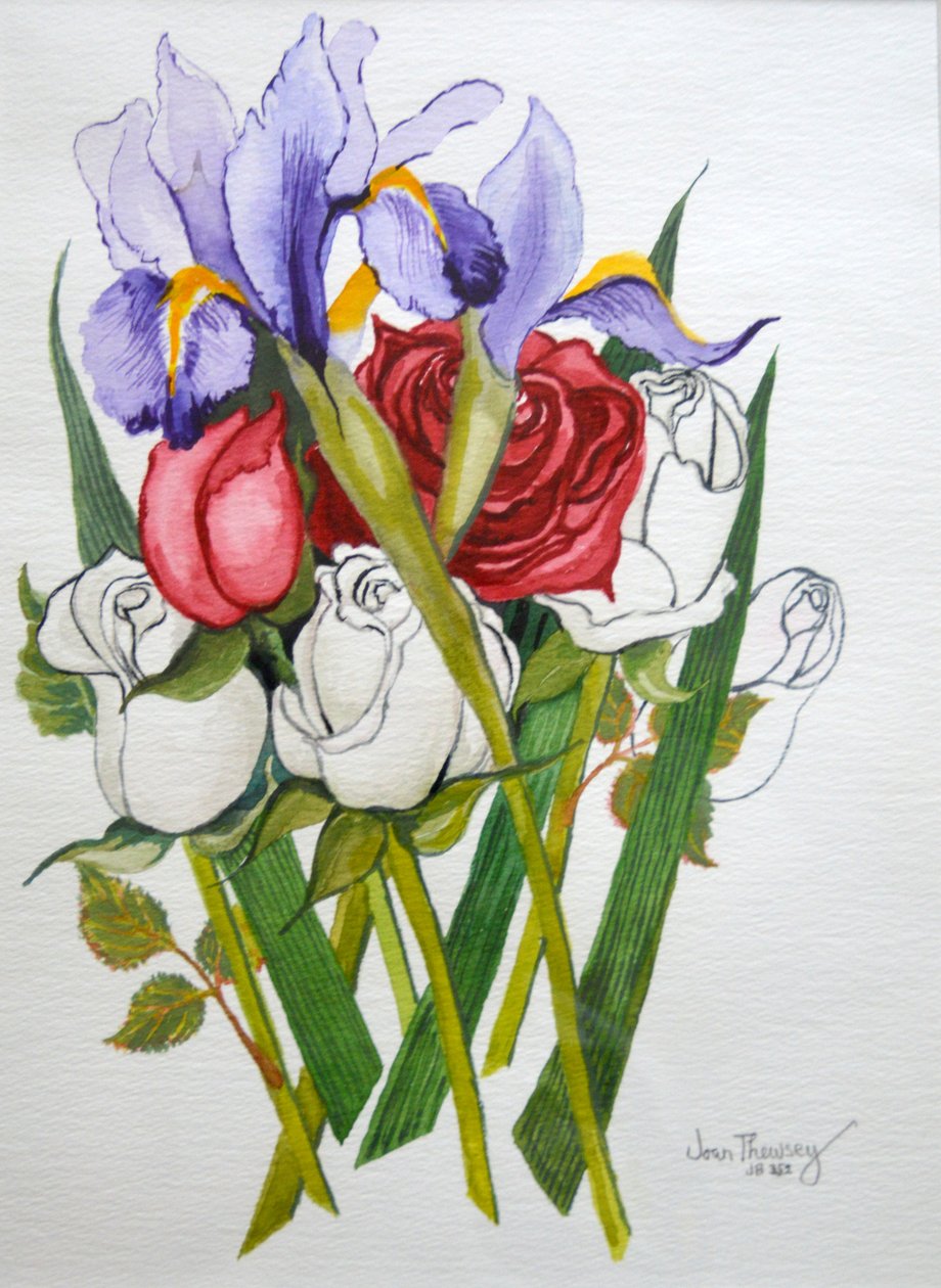 Irysy i róże, 2007 autorstwa Joan Thewsey