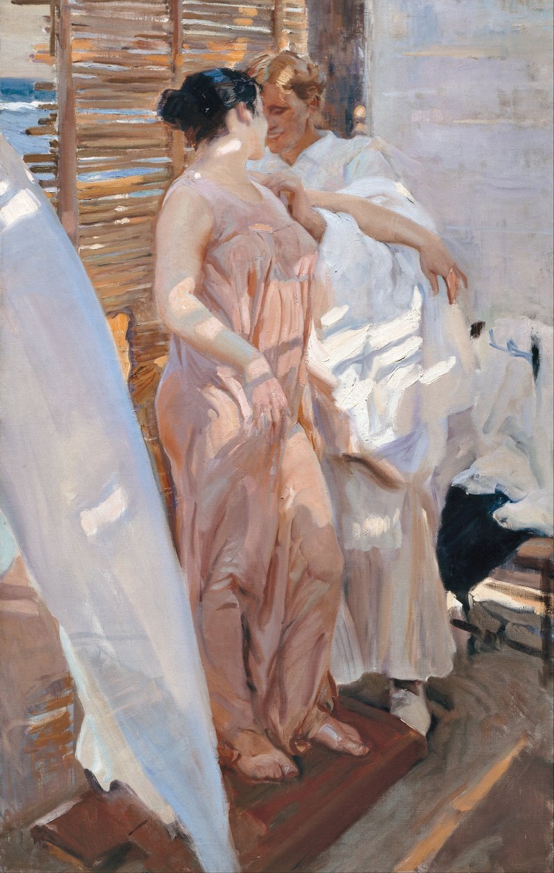 Różowa szata. Po kąpieli autorstwa Joaquín Sorolla