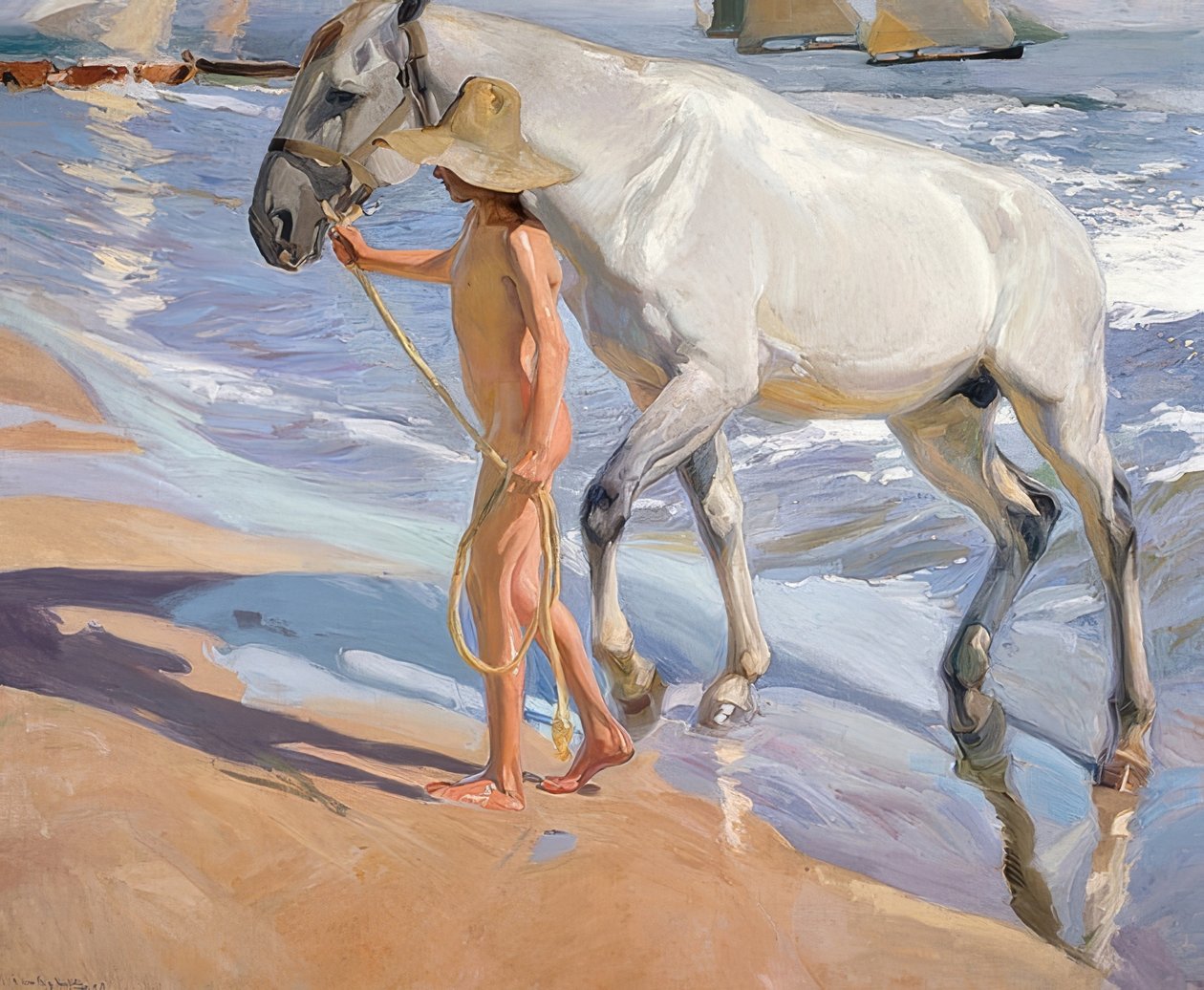 Kąpiel konia. 1909 autorstwa Joaquín Sorolla