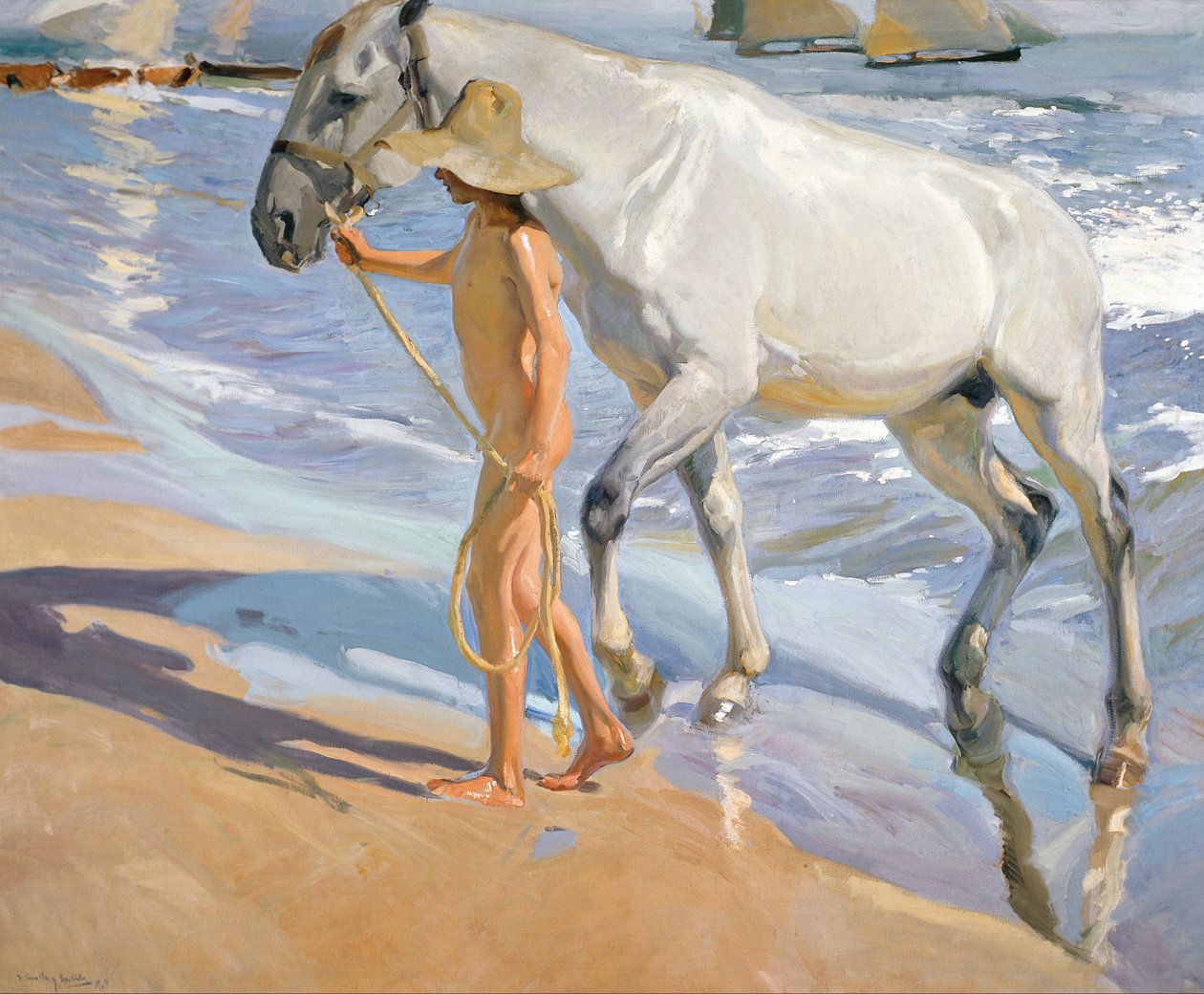 Mycie konia, 1909 autorstwa Joaquín Sorolla