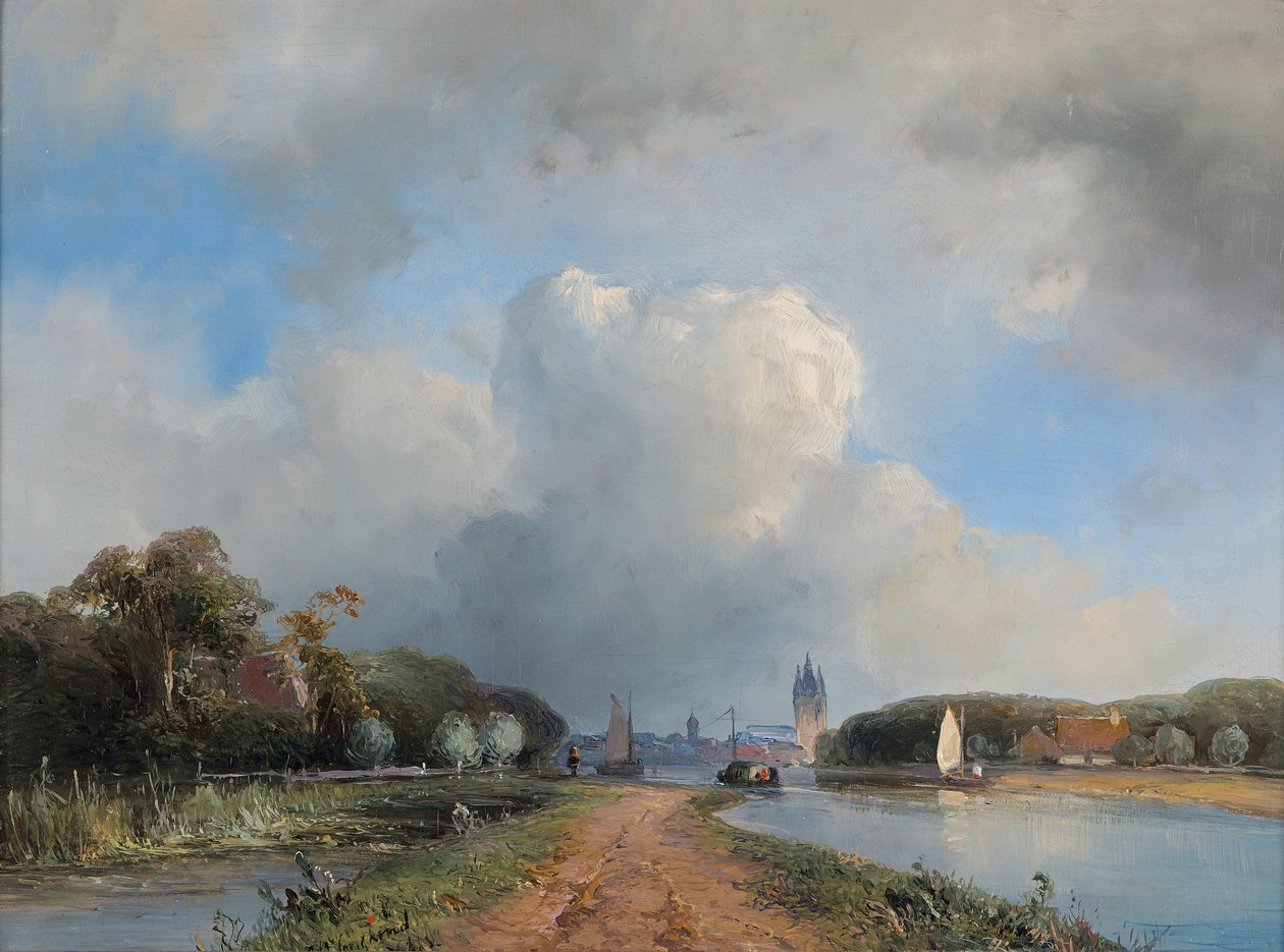 Widok na Vliet w pobliżu Delft, 1844 r. autorstwa Johan Barthold Jongkind